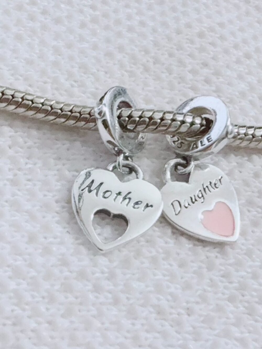 Mother and Daughter Double Heart Charm Sterling Silver Charm For Pandora Bracele